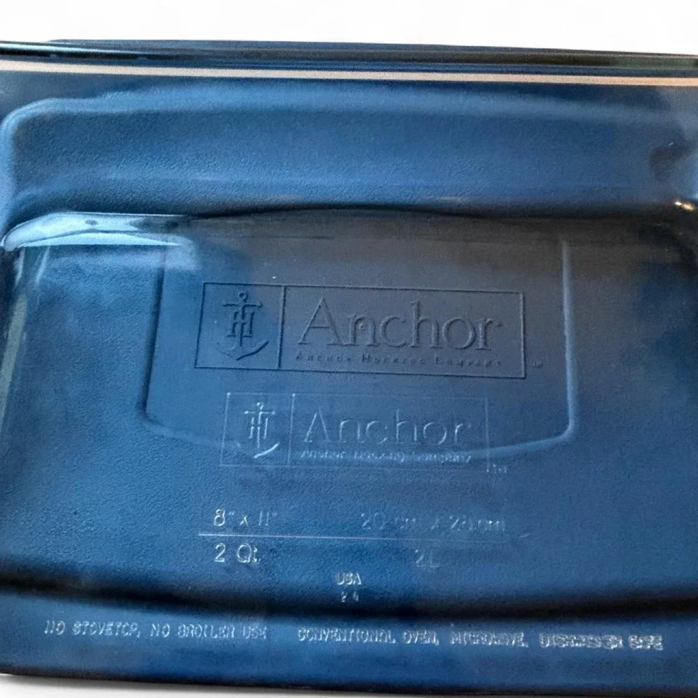 Anchor Hocking 2 Qt Clear Glass Baking Dish Rectangular Casserole Pan Blue Lid